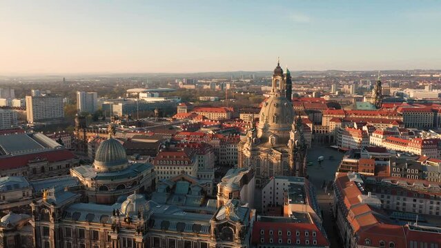 Aerial view on the main square with the famous woman Church in Dresden, Germany.
