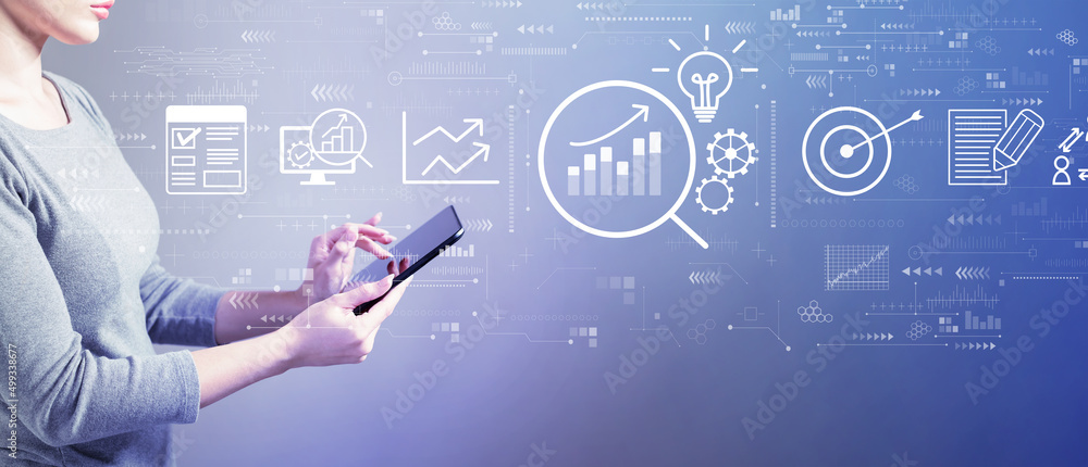 Aufkleber data analysis concept with business woman using a tablet computer