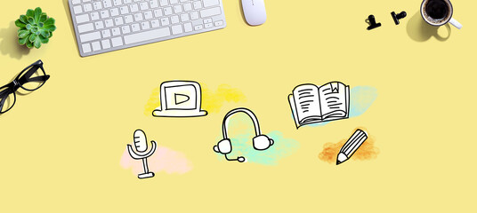 E-Learning concept with a computer keyboard and a mouse