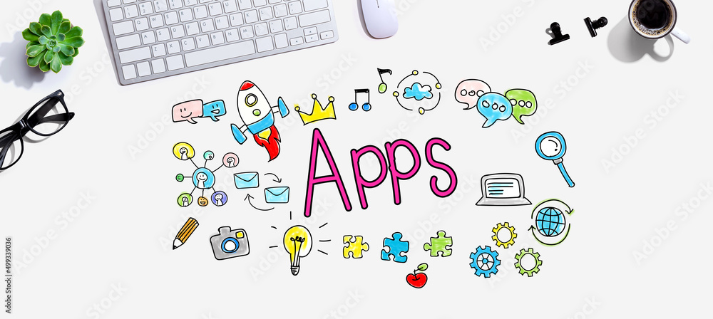 Poster apps theme with a computer keyboard and a mouse