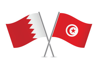 Obraz premium Bahrain and Tunisia crossed flags. Bahraini and Tunisian flags on white background. Vector icon set. Vector illustration.