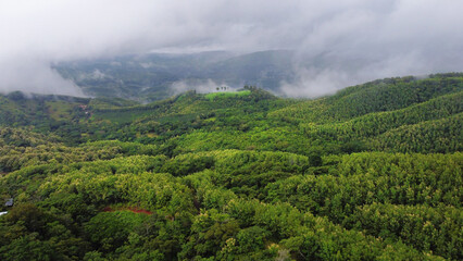 Drone shot of hills and mountains in Costa Rica with the highest Biodiversity and lots of Animals, Wildlife, Tropical Plants and beautiful Beaches.