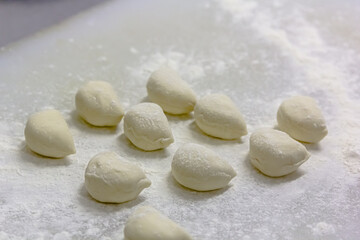 Fototapeta na wymiar Homemade raw dumpling with potatoes. Preparation dumplings.