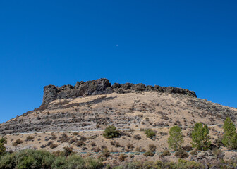 Desert Mountain Blue Sky and Moon Landscape View