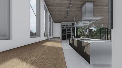 kitchen sketch interior design 3d illustration