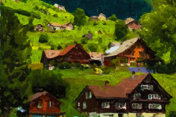 Fototapeta premium Abstract oil painting holiday landscape illustration