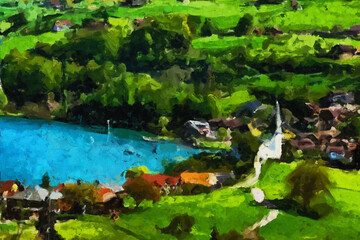 Fototapeta na wymiar Abstract oil painting holiday landscape illustration