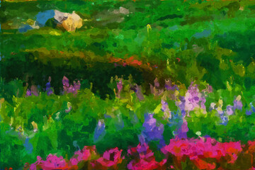 Abstract oil painting holiday landscape illustration