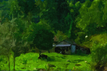 Abstract oil painting holiday landscape illustration