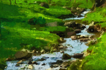 Abstract oil painting holiday landscape illustration