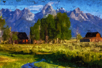 Obraz premium Abstract oil painting holiday landscape illustration