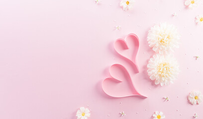 Plakat Happy mother's Day decoration concept made from flower and heart on pink pastel background.