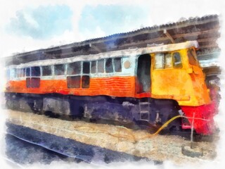 Fototapeta premium The scenery of the Thai train station watercolor style illustration impressionist painting.
