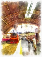 The scenery of the Thai train station watercolor style illustration impressionist painting.