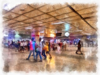 The scenery of the Thai train station watercolor style illustration impressionist painting.