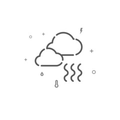Foggy weather weather simple vector line icon, symbol, pictogram, sign isolated on white background. Editable stroke. Adjust line weight.