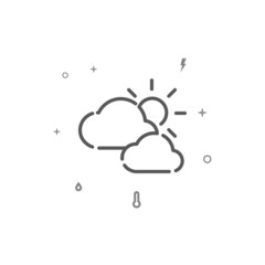 Partly cloudy weather simple vector line icon, symbol, pictogram, sign isolated on white background. Editable stroke. Adjust line weight.