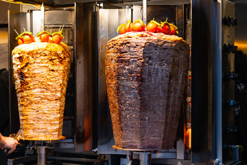 Doner kebab. Doner kebabs in a fastfood restaurant in Istanbul - obrazy, fototapety, plakaty