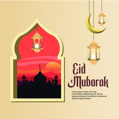 Eid Mubarak design in cartoon vector