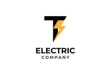Initial T Electric logo, letter T with thunder bolt combination, vector illustration