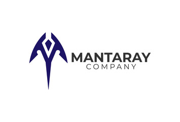 Abstract Initial M Manta Ray Logo design inspiration - obrazy, fototapety, plakaty