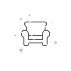 Fototapeta premium Easy chair simple vector line icon. Home furniture. Symbol, pictogram, sign isolated on white background. Editable stroke. Adjust line weight.