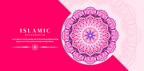 elongated background with pink and purple mandala shapes