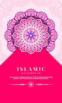 portrait shape background with pink and purple islamic mandala shape