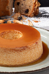 Focus on Brazilian milk pudding on the plate.