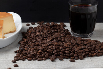 Delicious milk pudding with black coffee.