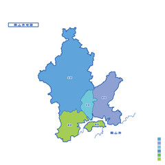 岡山市行政区・岡山市地図 雨の日カラーで色分けしてみた