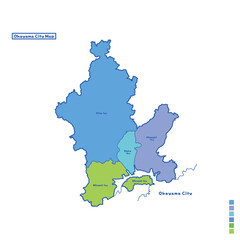 岡山市行政区・岡山市地図 雨の日カラーで色分けしてみた（英語版）
