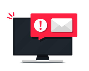 Email warning on computer screen. Vector illustration