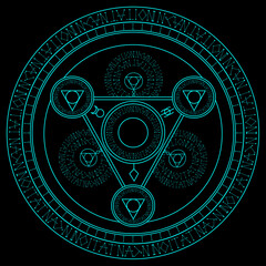 Magic circle ring, Magic Spell Ring Sparkle, incantation circle, Superpower. horoscope circle on dark background. - obrazy, fototapety, plakaty