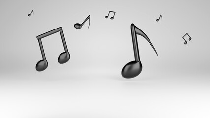 music notes on white background, 3D object render of music melody.