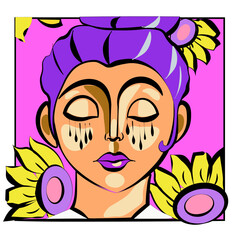 mujer, gira soles, mujer en vector, chica, hembra, Ilustracion