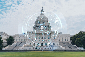 Capitol dome building exterior, Washington DC, USA. Home of Congress and Capitol Hill. American...