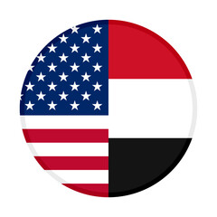 round icon with united states and yemen flags. vector illustration isolated on white background