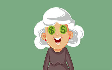 Elderly Woman Thinking about Money Vector Cartoon Illustration