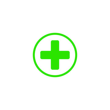 Isolated Green Simple First Aid Cross. Vector Image.