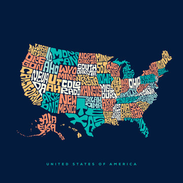 USA map typography. United States of America map typography art.