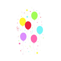 Happy birthday feast, birthday party, many colorful balloons, flat vector illustration and icons