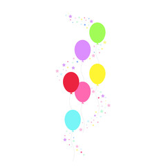 Happy birthday feast, birthday party, many colorful balloons, flat vector illustration and icons