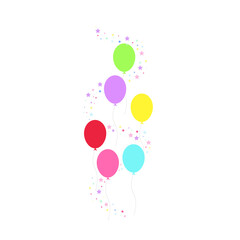 Happy birthday feast, birthday party, many colorful balloons, flat vector illustration and icons