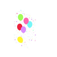Happy birthday feast, birthday party, many colorful balloons, flat vector illustration and icons