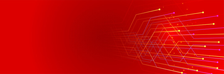 Futuristic technology digital abstract red colorful design banner. Abstract red banner background with particles and wave shapes. Vector abstract graphic design banner pattern background web template.