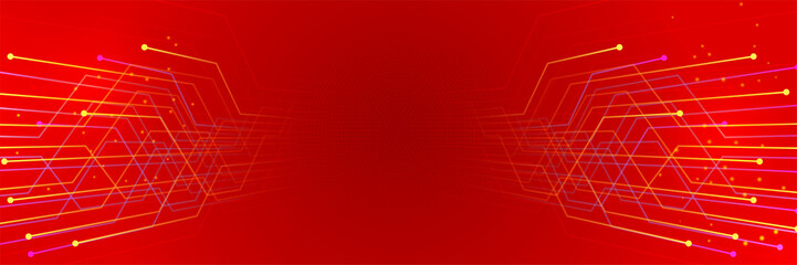 Futuristic technology digital abstract red colorful design banner. Abstract red banner background with particles and wave shapes. Vector abstract graphic design banner pattern background web template.