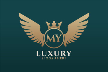 Luxury royal wing Letter MY crest Gold color Logo vector, Victory logo, crest logo, wing logo, vector logo template.