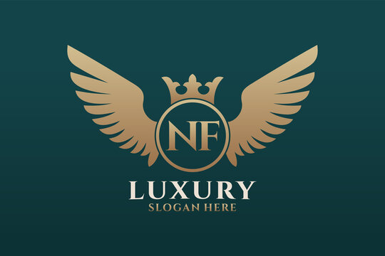 Luxury royal wing Letter NF crest Gold color Logo vector, Victory logo, crest logo, wing logo, vector logo template.