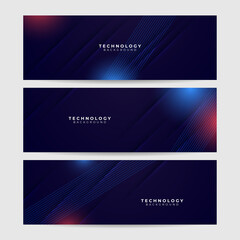 Set of blue futuristic science technology network particles waves lines mesh AI banner background. Vector abstract graphic design banner pattern background web template.